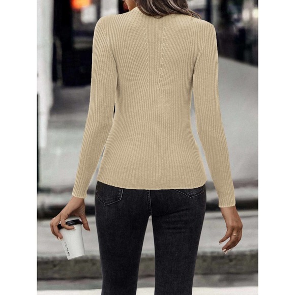 Mock Neck Ribbed Knit Sweater minimalist black - Picture 7 of 11